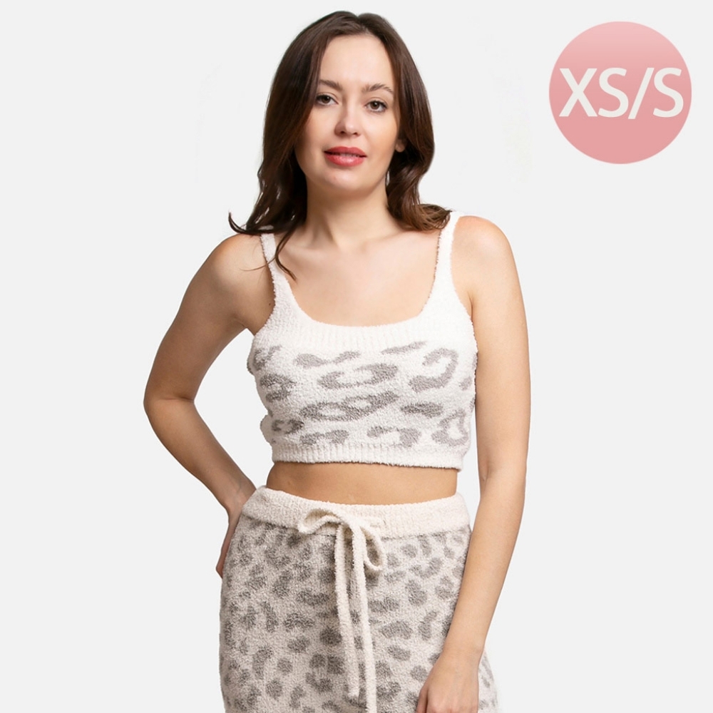 Gray Leopard Print Crop Top Soft Tank Lounge Wear Shirt Extra Small